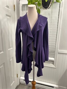 Karen Scott Deep Purple Ruffle Front Cardigan